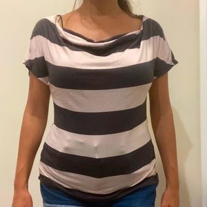 H&M top, grey and blush pink stripes, size M.